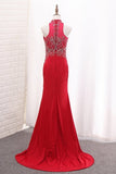 2024 High Neck Spandex Prom Dresses Mermaid With Beading P265STB1