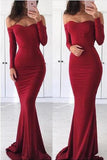 Sexy Off the Shoulder Long Sleeve Sweetheart Red Prom Dresses, Graduation STI20440