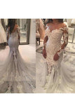 Long Sleeve Sparkly Mermaid V Neck Beads Wedding Dresses PTPNYKT4