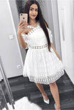 Cute A-Line White Lace Homecoming DressShort P2L83ALT
