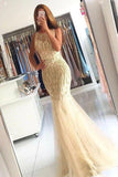 Elegant Mermaid Tulle Sleeveless Prom Dresses with Beading, Long Cheap Formal Dresses STI15182
