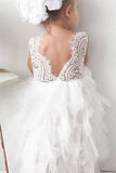A Line Round Neck Tulle White Straps Flower Girl Dresses with Lace, Baby Dresses STI15021
