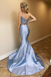 Two Piece Satin Prom Dresses With Lace Spaghetti Straps Mermaid Long Party STIPLPBLEY2