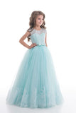 2024 Scoop With Applique And Sash Tulle A Line Floor Length P1HF2R2K