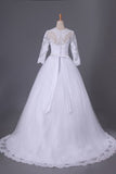 2024 3/4 Length Sleeve Bateau Wedding Dresses Tulle With Applique Court P81MABB3