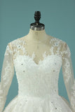 2024 Wedding Dresses Scoop Long Sleeves A Line Tulle With Applique PB6784FA
