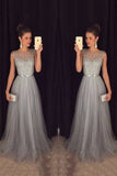 2024 Tulle Scoop A Line Prom Dresses With Sash PCN6RX51