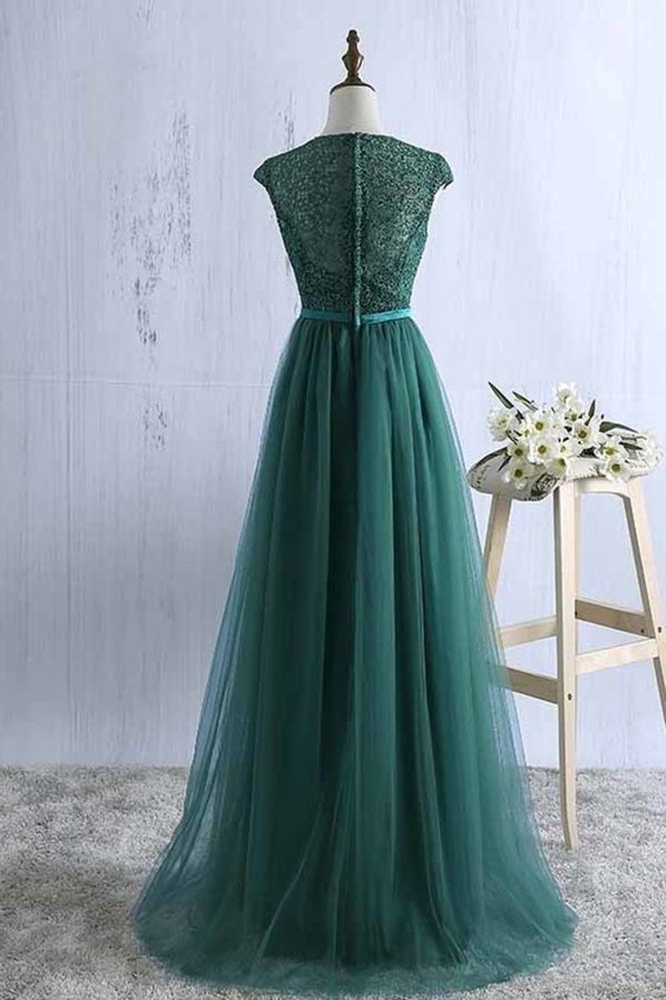 2024 Scoop Tulle & Lace With Sash A Line Sweep P7JMNSDN