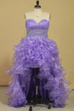 2024 Asymmetrical Prom Dresses Sweetheart Organza With Beads And Ruffles A PD3HD5ZN