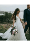 Fairy A-Line V Neck Sleeveless Chiffon Beach Wedding Dresses With Button Simple Bridal STIP6DZLT86