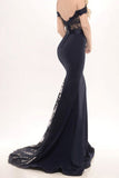 Modest Off The Shoulder Long Mermaid Black Prom Dresses PYHRJHNM