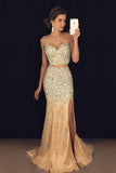 2024 Two-Piece Sweetheart Prom Dresses Mermaid Tulle With Beads P2TMR2TX