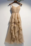Unique A Line Spaghetti Straps Ruffles Sweetheart Prom Dresses with Belt ,Evening Dresses STI15453