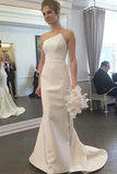 Simple Strapless Mermaid Wedding Dresses Elegant Ivory Sweep Train Wedding STIPNRE33JG