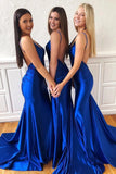 Sexy V Neck Backless Blue Mermaid Prom Dresses, Blue Backless Formal Evening Dresses STI15364