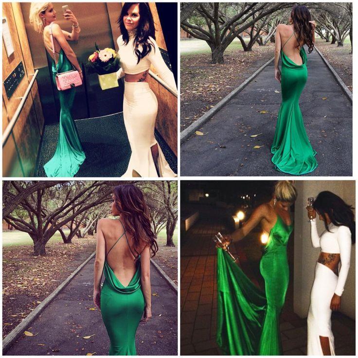 New Style Mermaid Backless Prom Dresses Elegant Green Open Back Evening Gowns For Teens