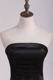 2024 Black Satin Floor Length Evening Dresses Strapless With Bow P8YL9LM9