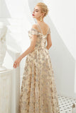 Elegant A Line V Neck Off the Shoulder Beads Prom Dresses with Lace STI15642