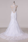 2024 Halter Mermaid Wedding Dresses With Applique Tulle Chapel PRYAPDA8