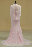 2024 Hot High Neck Prom Dresses Beaded Bodice Chiffon Sweep PPM8T6XR