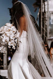 Spaghetti Straps Mermaid Satin Sheath Ivory Wedding Dresses, Wedding Gowns STI15417