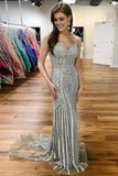 Sparkly Long Sheath Mermaid Spaghetti Straps Prom Dresses P3CCJGE9
