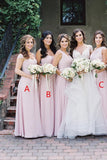 Simple Pink Mismatched A-Line Bridesmaid Dresses, Elegant Chiffon Bridesmaid Dress STI15397