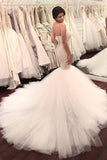Stunning Mermaid Strapless Sweetheart Tulle Wedding Dresses with Appliques, Wedding Gowns STI15439
