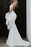 Backless Mermaid Spaghetti Straps Lace Backless Wedding Dresses Beach Bridal Dresses STI15056