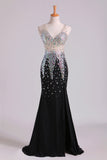 2024 V Neck Prom Dresses Mermaid Chiffon&Tulle Sweep Train With PCPJFXCB