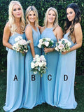 Elegant A Line Sky Blue Mismatched Bridesmaid Dresses Chiffon Long Prom Dresses STI15152