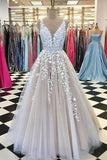 V Neck Tulle Lace Long Wedding DressTulle Ball Gown Prom Dress With PECHG1HZ