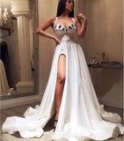 Sexy A Line Satin Sweetheart Slit Appliques Prom Dresses, Evening Formal Dresses STI15592