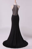 2024 Black Prom Dresses Scoop Mermaid Spandex With Beading Sweep PJ34L2CJ