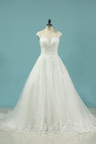 2024 Cap Sleeve Wedding Dresses A Line Tulle PM8H2BXT