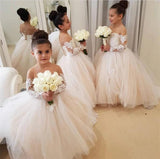 Ball Gown Long Sleeve Tulle Appliques Flower Girl Dresses with Bowknot, Baby Dresses STI15560