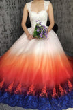 Princess Sweetheart Lace Appliques Ombre Tulle Long Prom Dresses Wedding Dresses STI15309