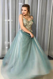 A-Line Spagahetti Straps Sweetheart Beades Long Prom Dresses, Evening STI20391