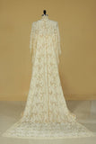 2024 High Neck Evening Dresses Satin & Lace Sweep Train PAQCLGPT