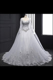 Sweetheart Wedding Dresses A Line With Beading Rhinestones Tulle Long Sleeves PSZXZKBT