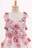 2024 Scoop A Line Tulle Flower Girl Dresses With Applique P7JAHK9X