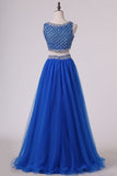 2024 Two Pieces Bateau Prom Dress Beaded Bodice A Line Tulle PMCJXJRX