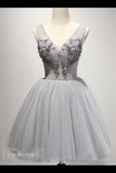V Neck Tulle Appliqued Homecoming Dresses Sweetheart Beaded Shape Short P533SRKD