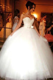Ball Gown Bowknot Sweetheart Tulle Wedding Dresses Strapless Ivory Wedding Gowns STI14966