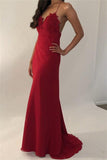 Sexy Red Spaghetti Straps V Neck Mermaid Prom Dresses, Long Evening Dress STI15597
