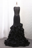2024 V Neck Mermaid Tulle & Satin Prom Dress Sweep Train PM749M3Y