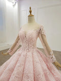 Elegant Ball Gown Pink Long Sleeves Appliques Prom Dresses, Quinceanera STI20481