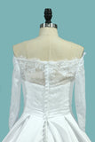 2024 Boat Neck Wedding Dresses Mid-Length Sleeves Satin P62F99QB