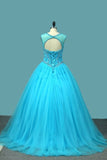 2024 Ball Gown Tulle Scoop Quinceanera Dresses Beaded Bodice PRFR7GN3