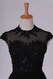 2022 Black Prom Dresses Scoop Tulle With Beads & Applique PT5334NN